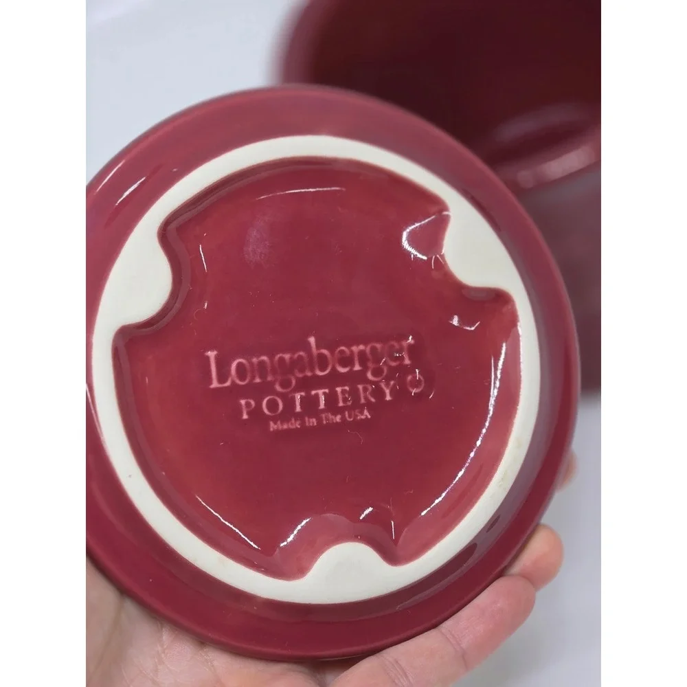 Longaberger Pottery Woven Traditions 1 Pint Salt Crock Paprika Red Kitchen Decor